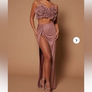 Two piece. Elegant Mauve Sequin Maxi Skirt and Top.